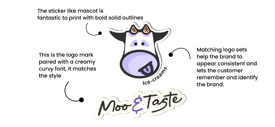 Cartoon cow's face with tongue sticking out, and the words "Moo & Taste" below it.