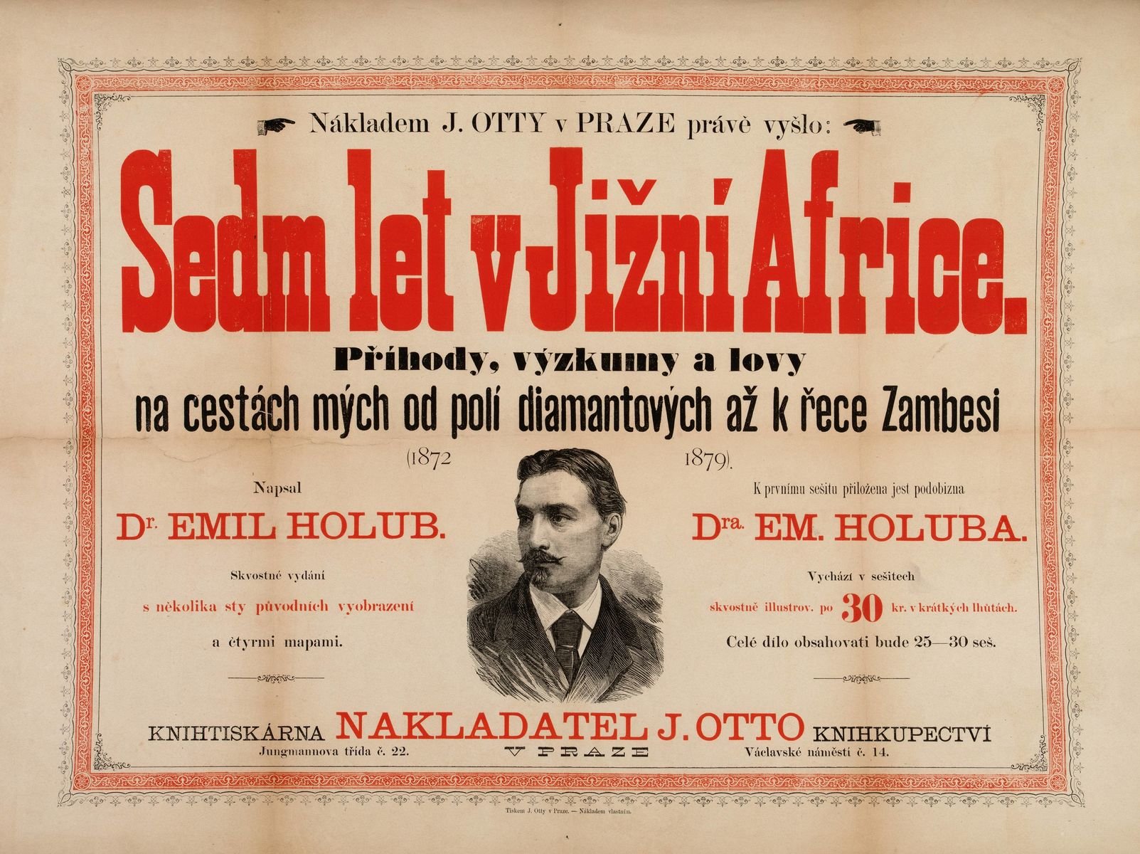 Figure 2: Poster advertising publication of the Czech edition of Emil Holub, Seven Years in Africa (1880). Photo: National Museum, Prague