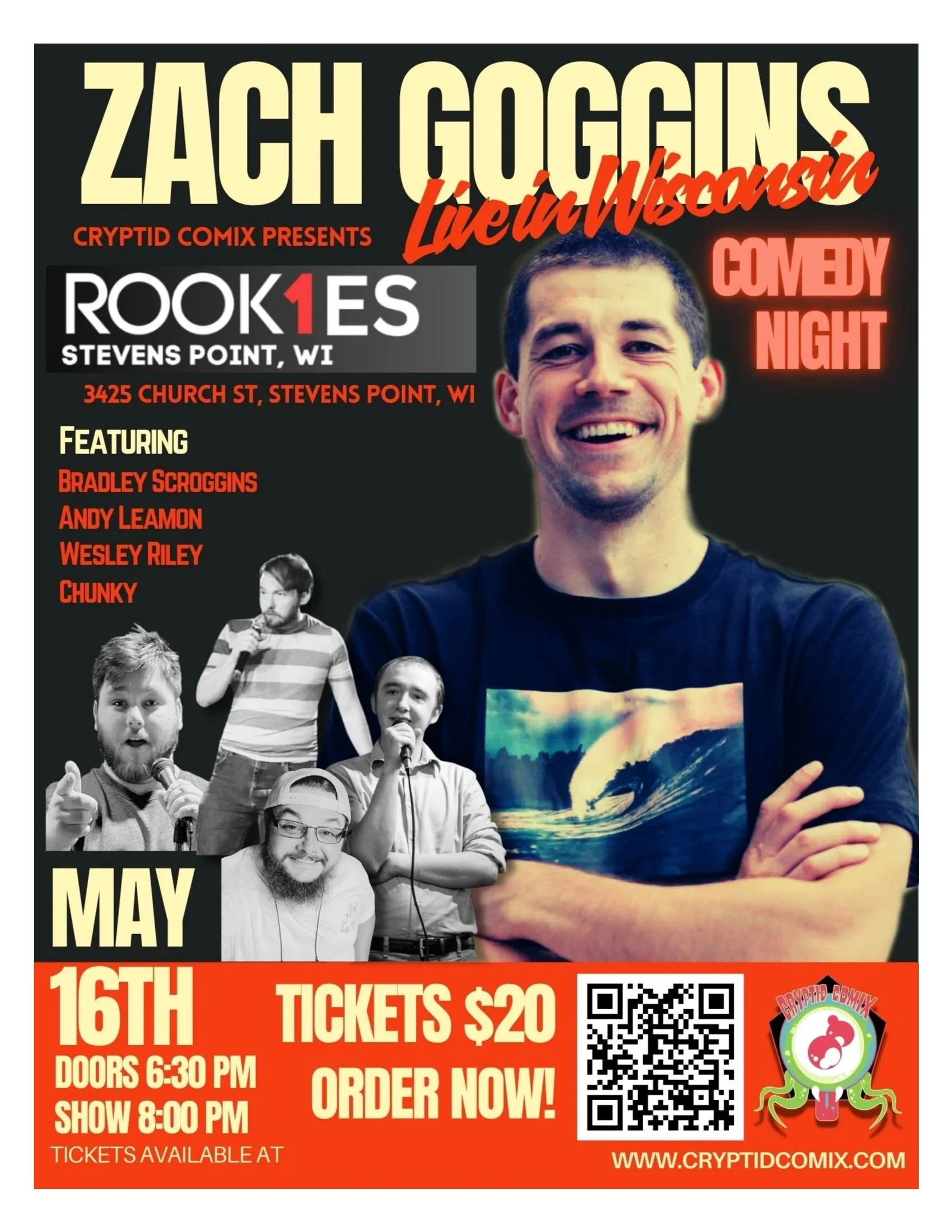 Rookies Comedy Night Featuring Zach Goggins - May 16th in Stevens Point, WI
