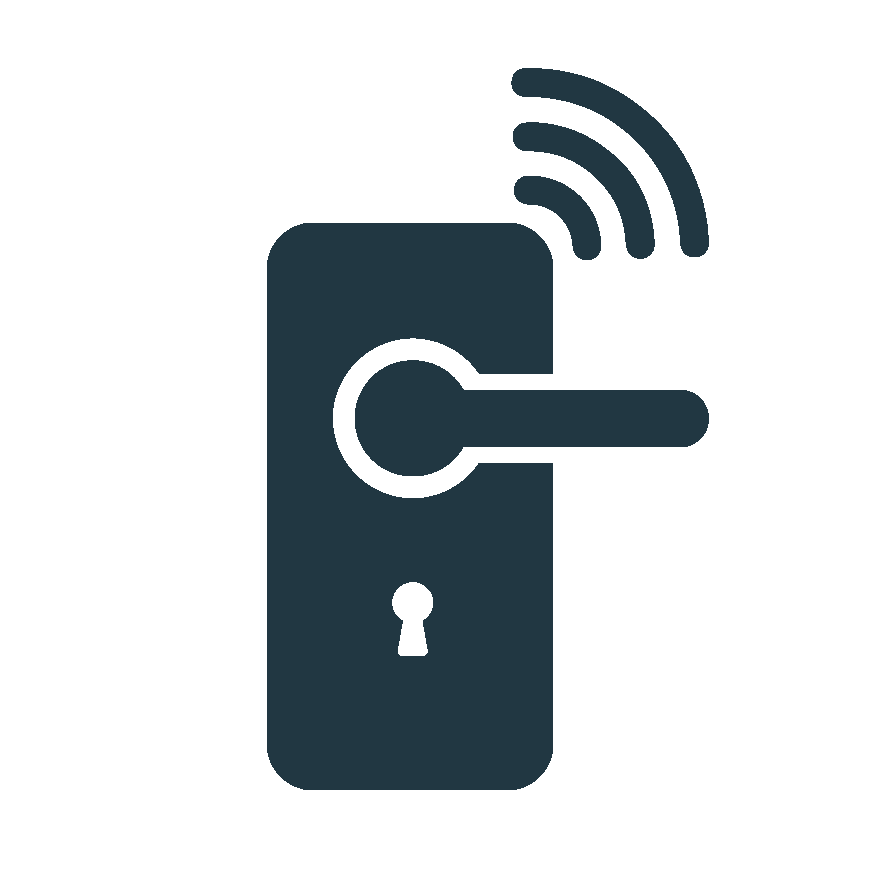 Door handle with a keyhole and Wi-Fi signal indicating smart lock or wireless access control.