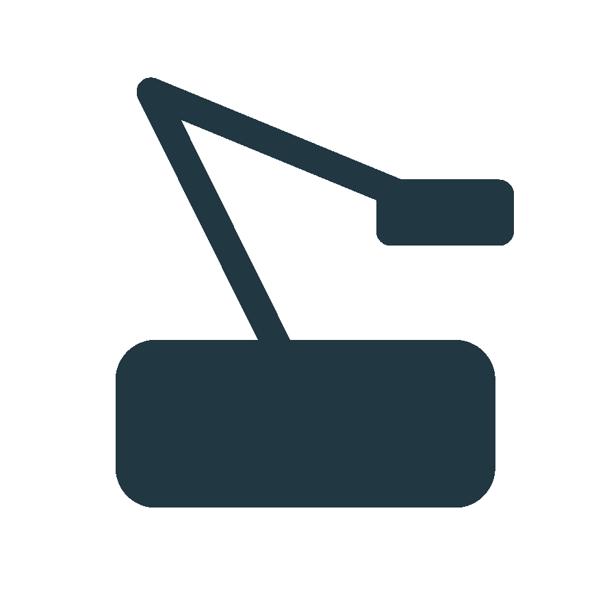 Icon of a robotic arm on a base, representing automation or robotics.