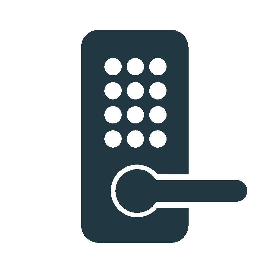 Icon of a remote control with a circular doorknob or handle.