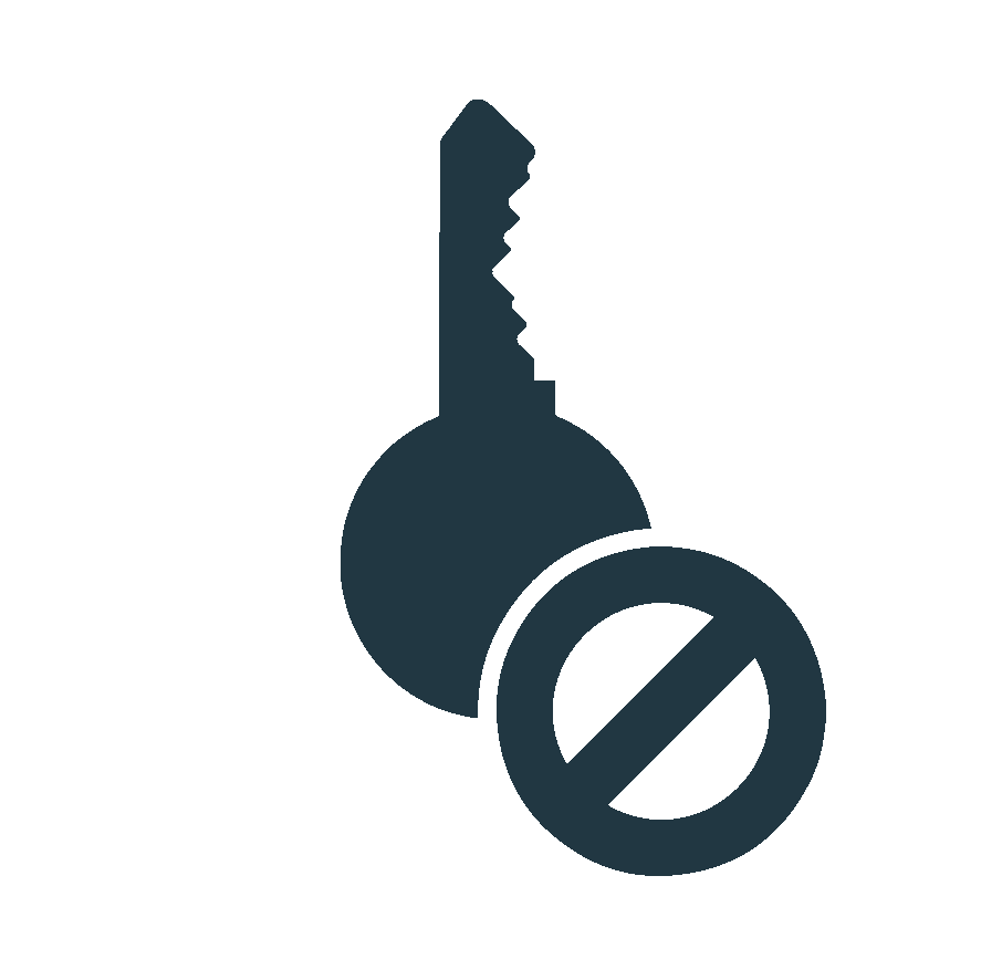 Icon of a key with a prohibition symbol over it, indicating no keys or access restricted.