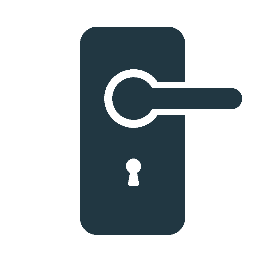 Illustration of a door handle and lock on a door.