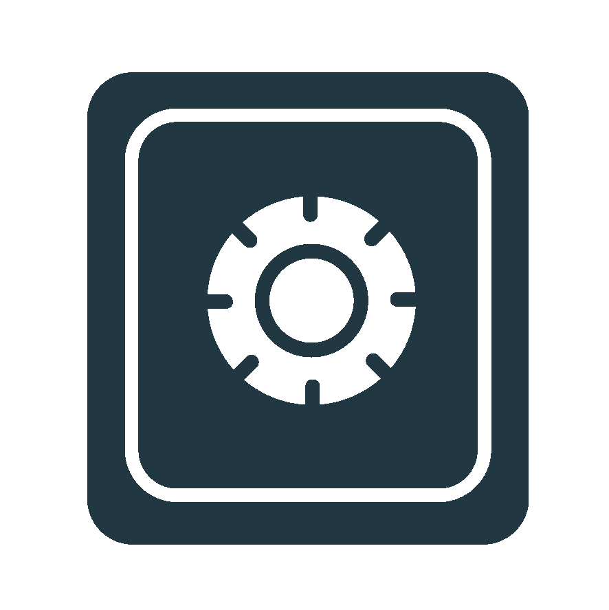 Icon of a safe with a round combination lock on the door.