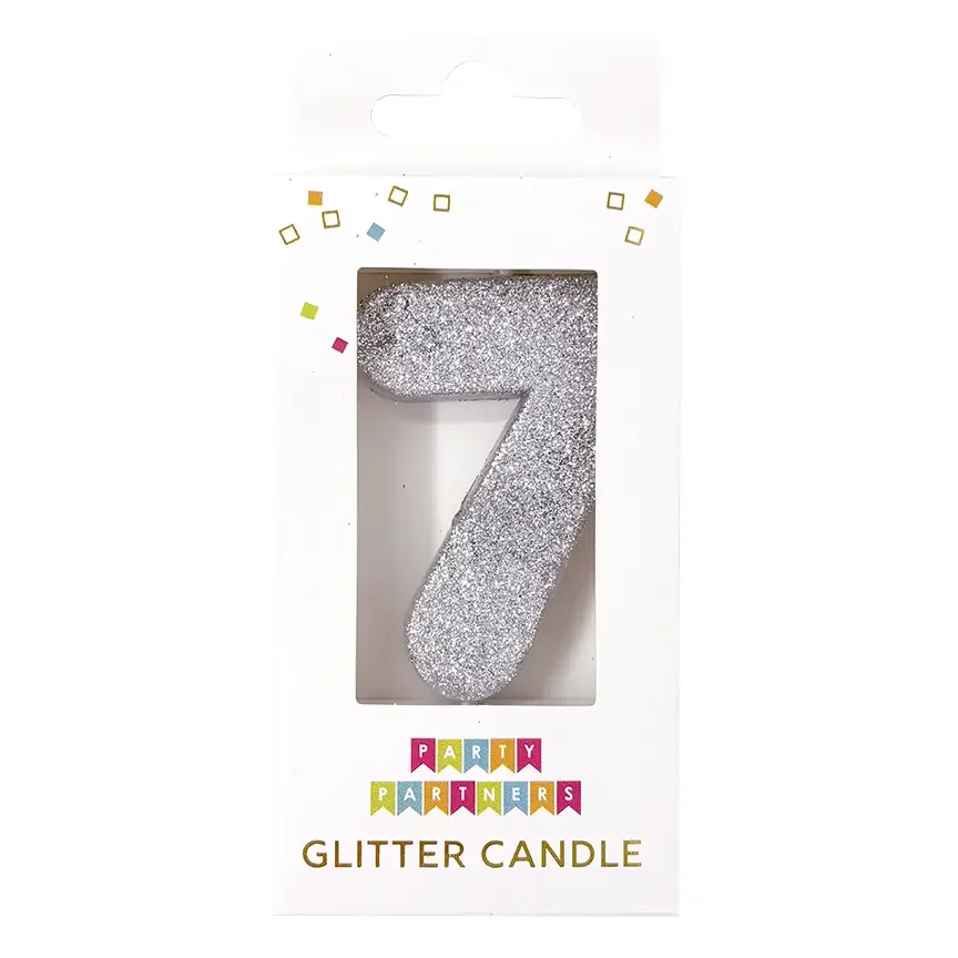 7 Glitter Number Candle in Silver