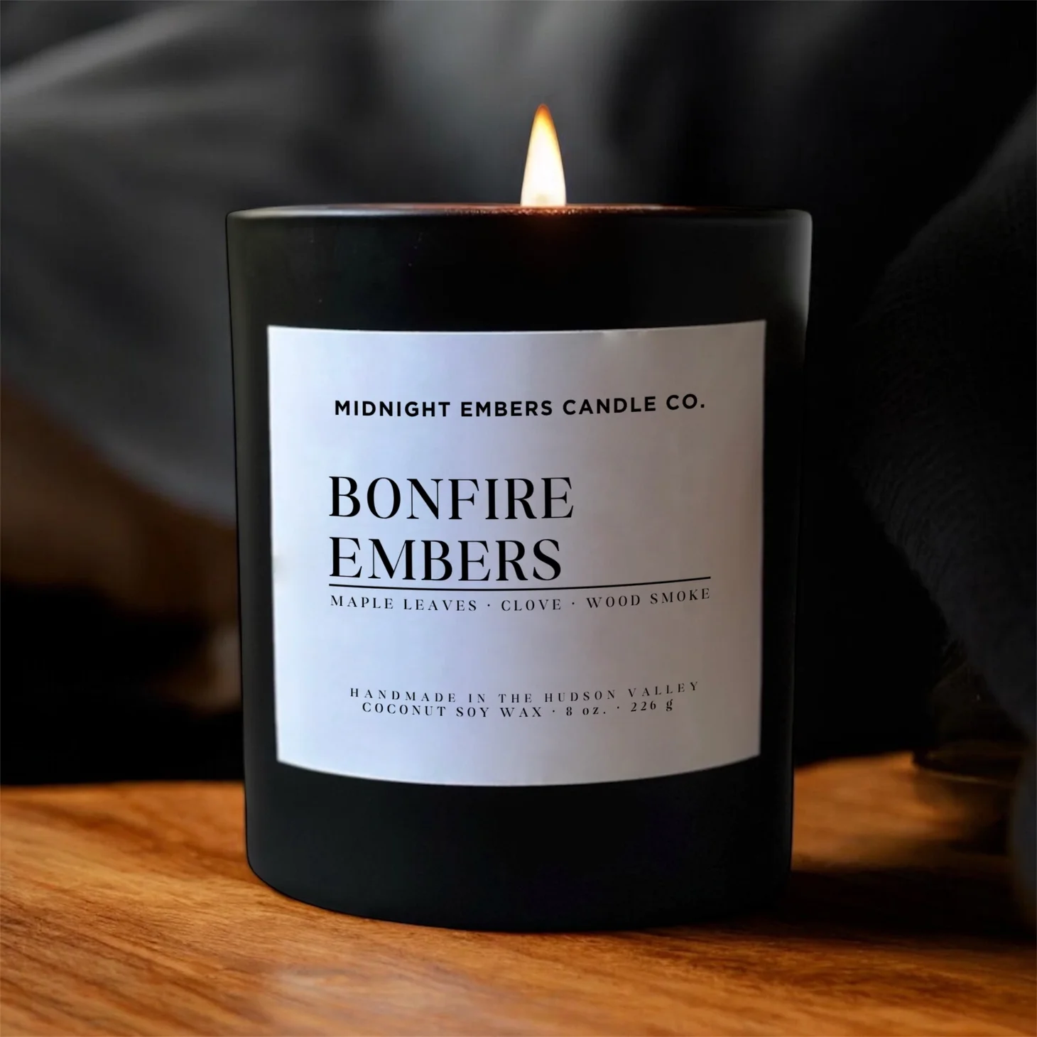 Bonfire Embers: 8 oz. Fall Candle in Amber Glass