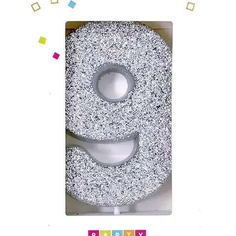 9 Glitter Number Candle in Silver