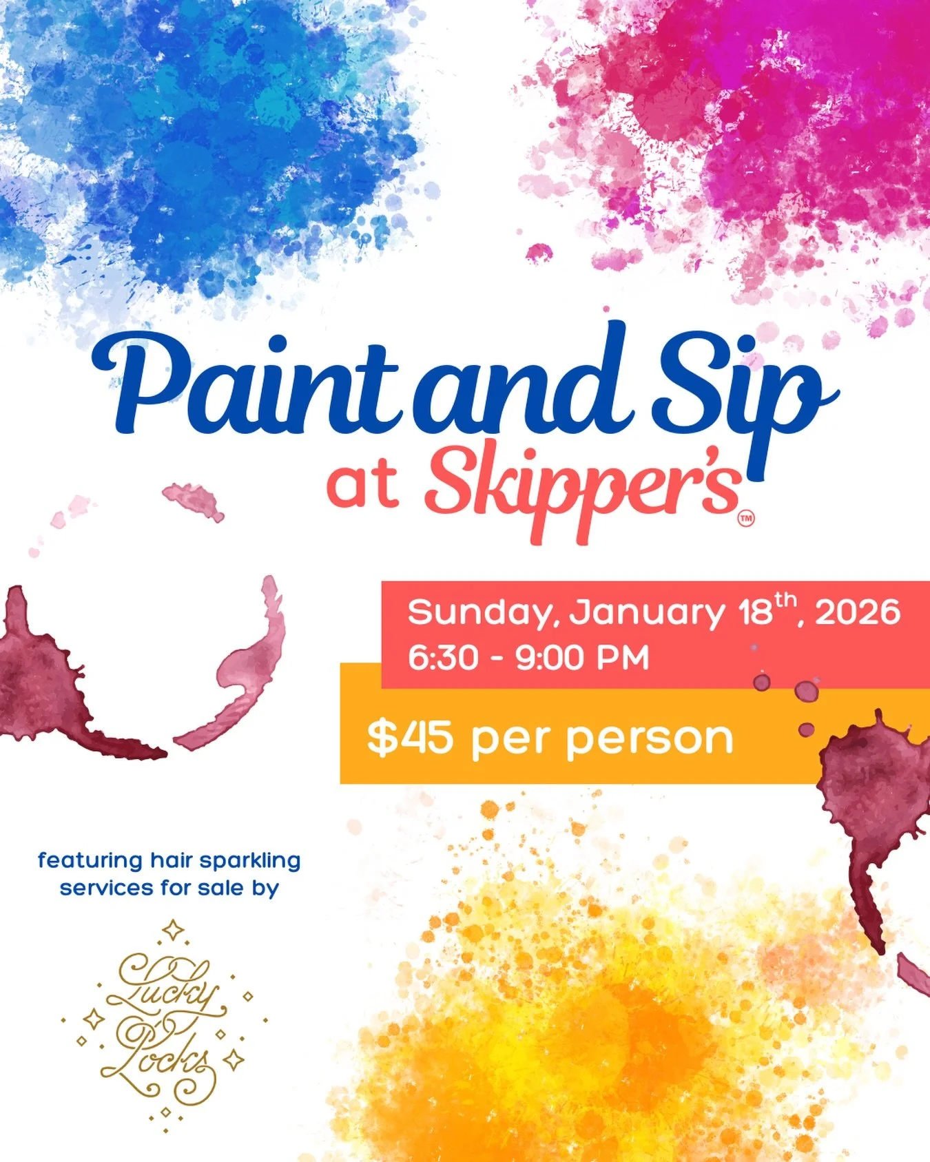 Who's ready to sip back, relax, and make a masterpiece? 🎨🍷🫟 Join us for Paint and Sip at Skipper's!

Join for a step-by-step guided session where you&rsquo;ll create your own beautiful landscape&mdash;no experience needed. Your ticket includes all