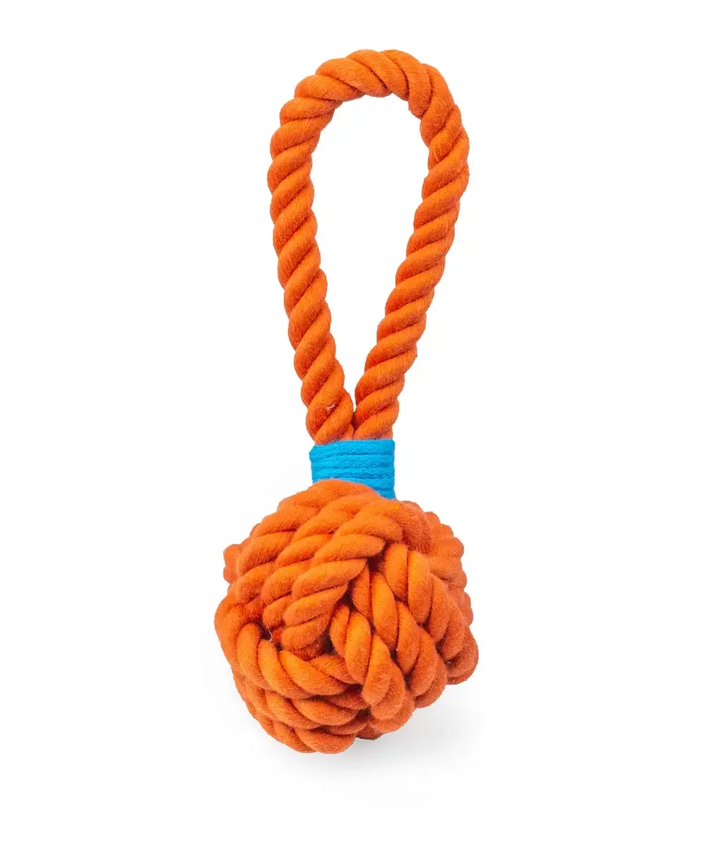 ThoozyPet Ball Tug Rope Dog Toy with Handle Orange 5"
