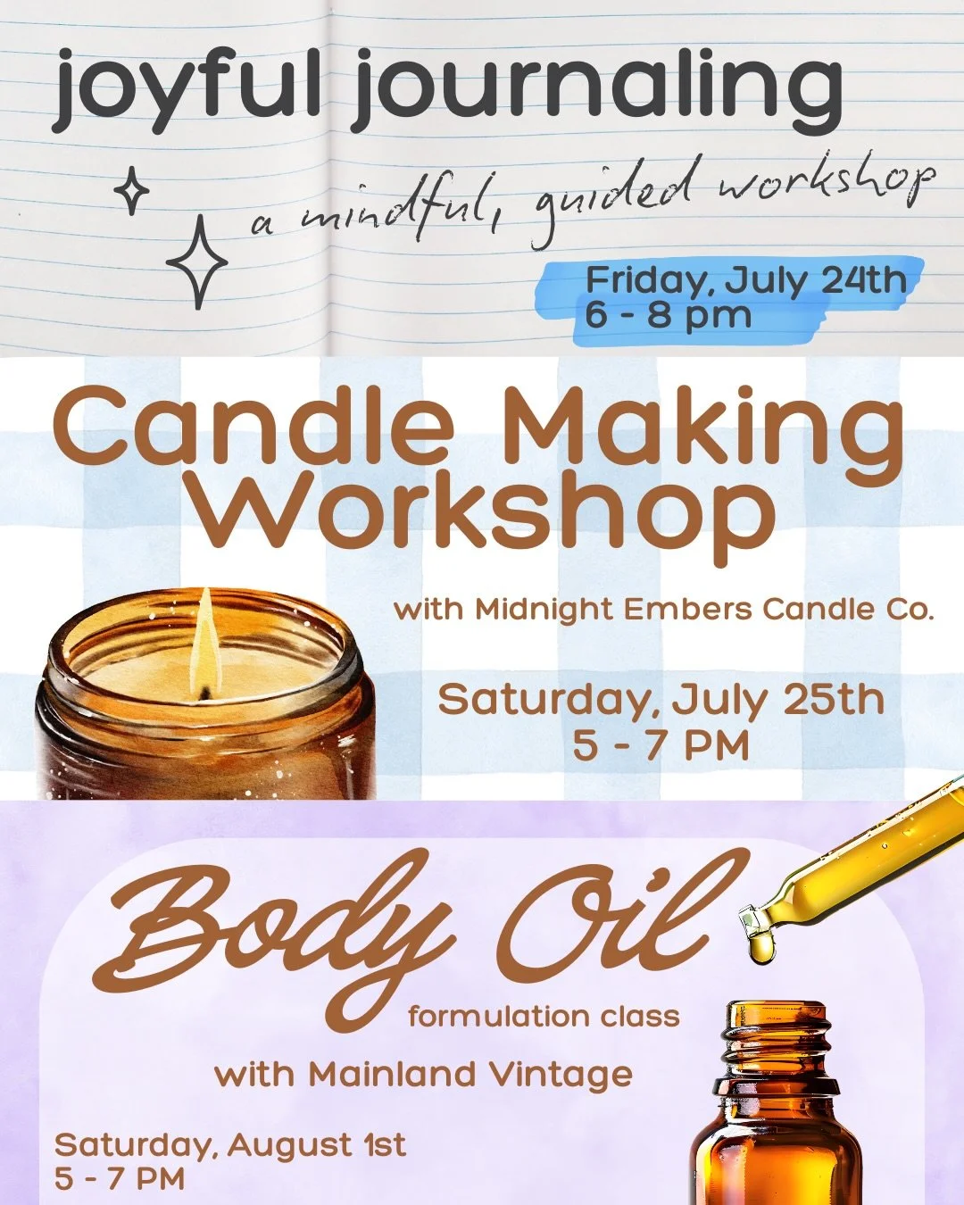 Summer is HEATING UP at Skipper's! ⛵️☀️ These brand new class offerings have something for everyone: self care, chemistry, thoughtfulness, delicious scents, and most of all -- fun!

We have a feeling these ones are gonna sell out! Space is limited, s