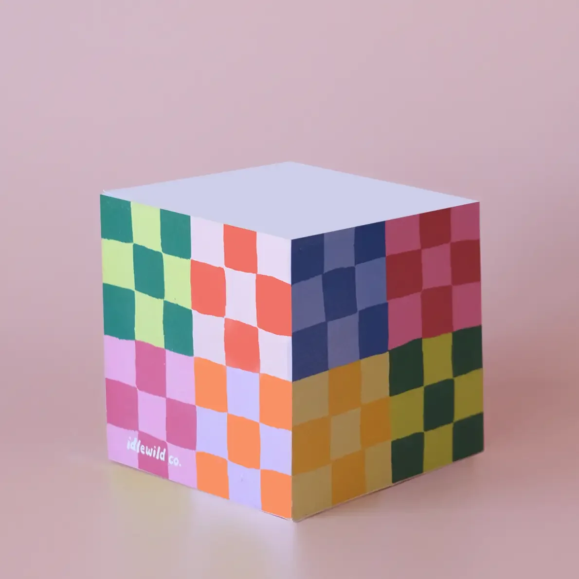 Sticky Note Cube in Rainbow Check