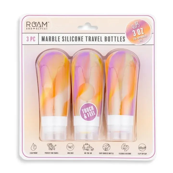Marble Silicone Travel Bottles in Orange & Pink (3-Piece Set, 3 Oz.)