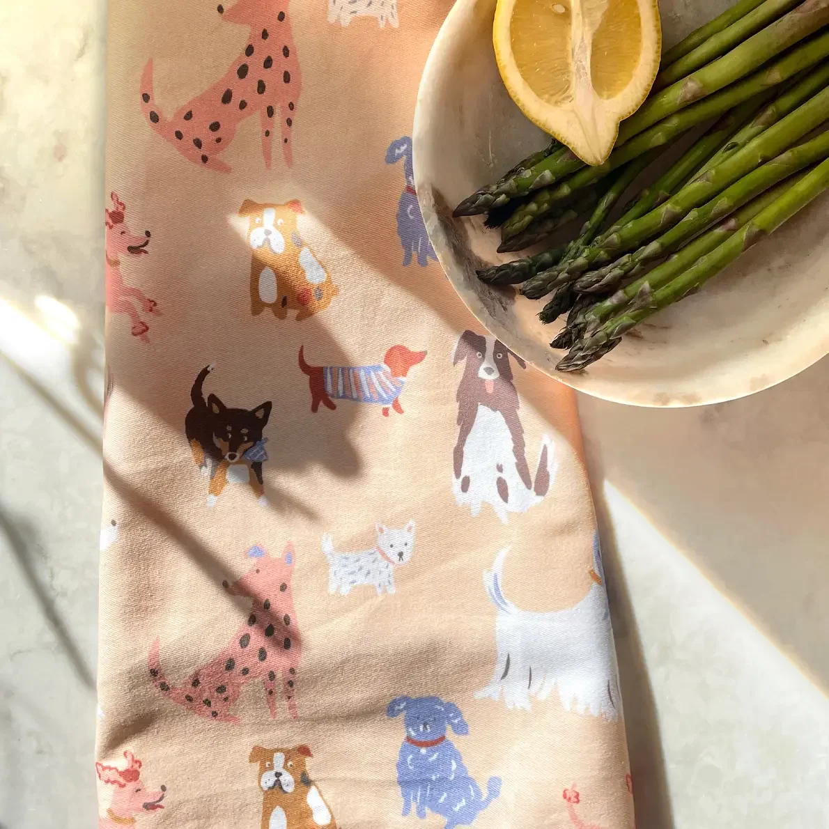 Cotton Tea Towel with Embroidered Detail | Dogs