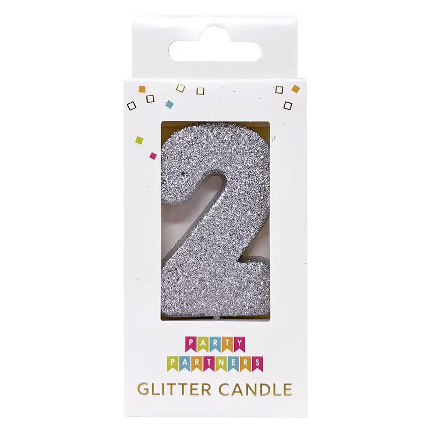 2 Glitter Number Candle in Silver