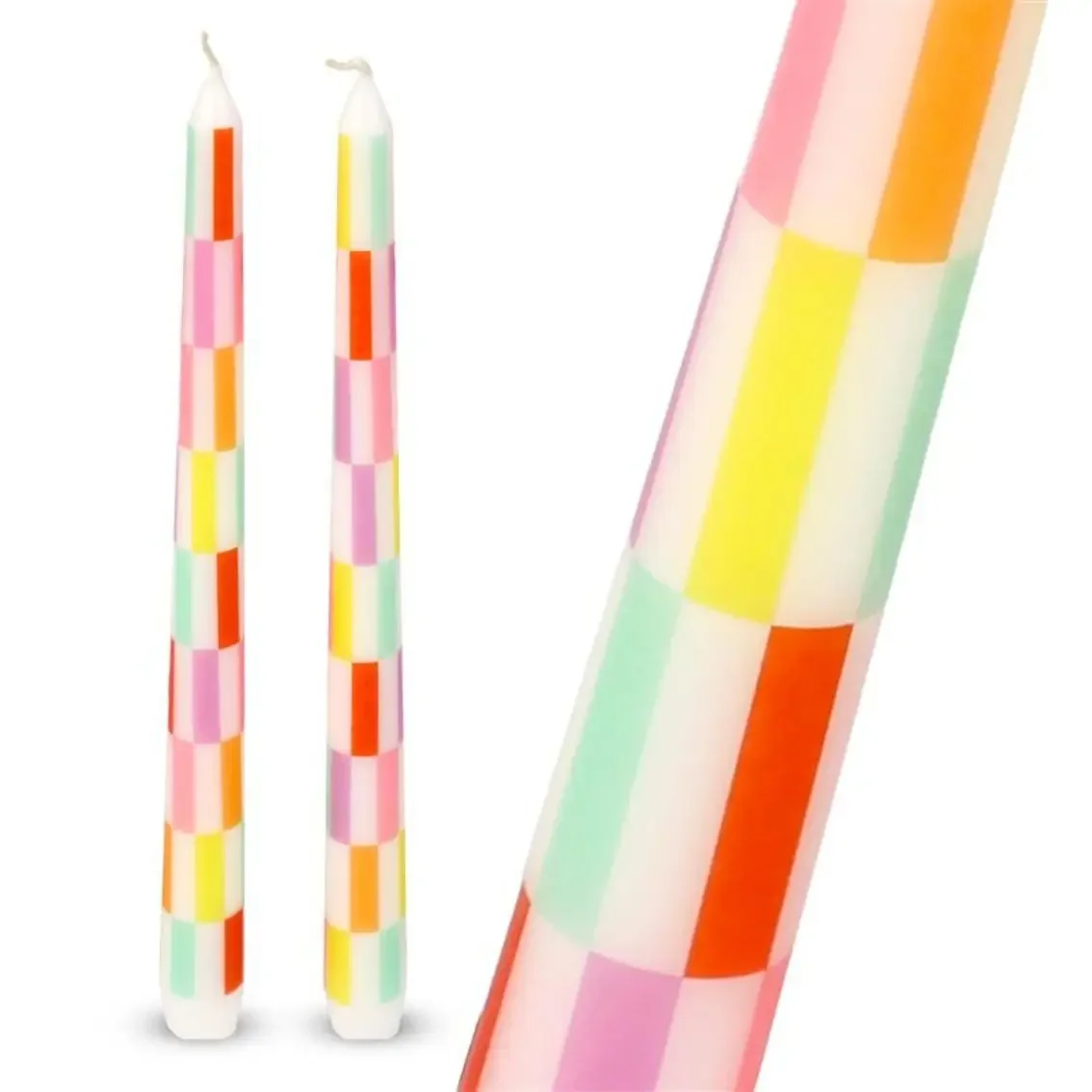 Multicolor Check Taper Candles (2 Pack)