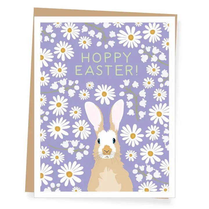 Hoppy Easter Rabbit with White Daisies Easter Card