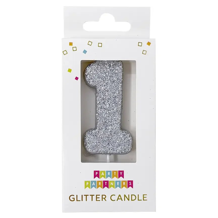 1 Glitter Number Candle in Silver