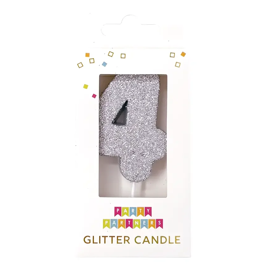 4 Glitter Number Candle in Silver