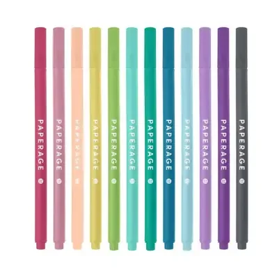 12 Pack Felt Tip Fine Line Pastel Marker Pens with Case