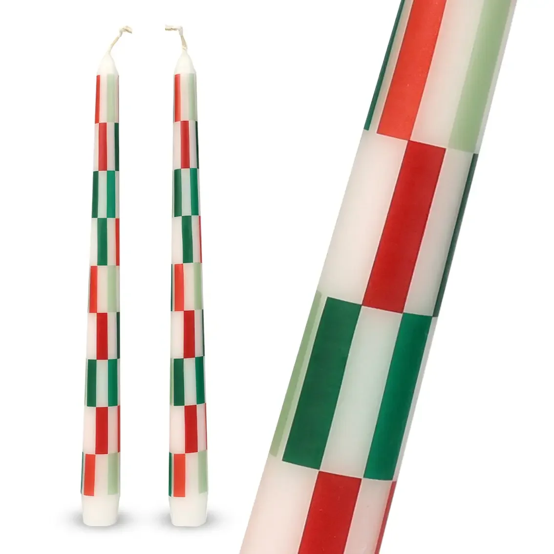 Red & Green Check Dinner Candles - 2 Pack