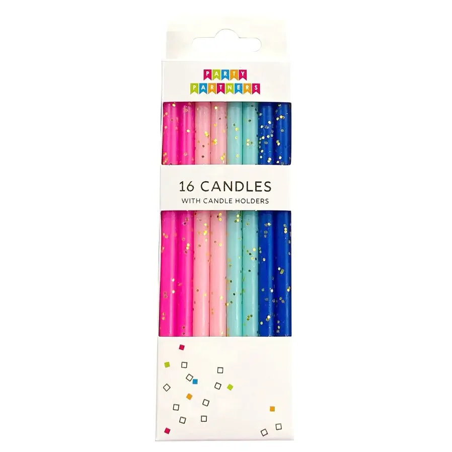 Gold Glitter Rainbow Candle Set (16 Count)