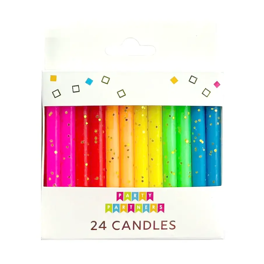 Rainbow Gold Glitter Candle Set (24 Count)