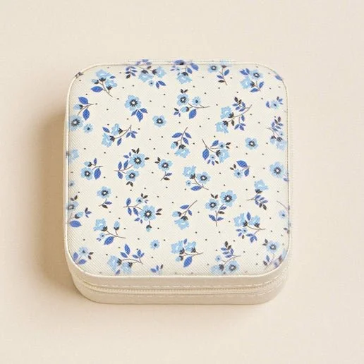 Blue Flower Pattern Jewelry Box - Travel Size