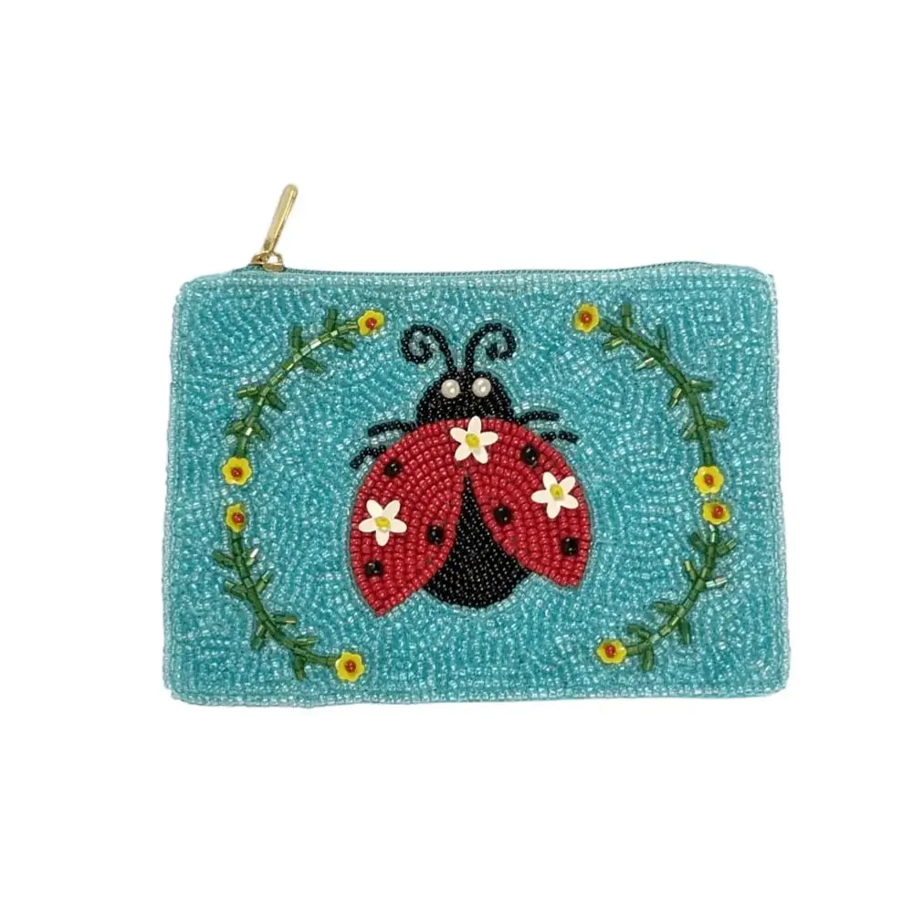 Ladybug Floral Seed Beaded Mini Pouch Bag