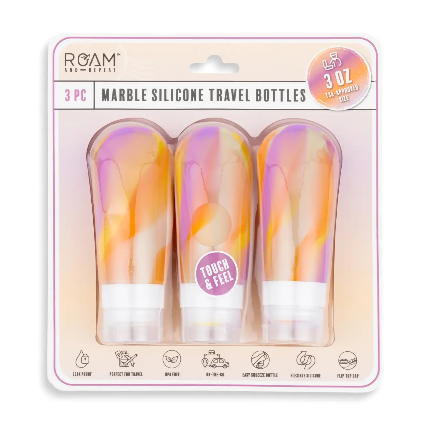 3-Piece 3-Ounce Marble Silicone Travel Bottles