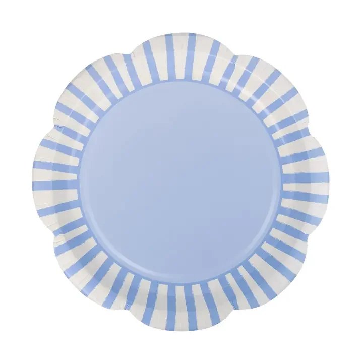 Blue Striped Scallop Plate Set (8 Count)