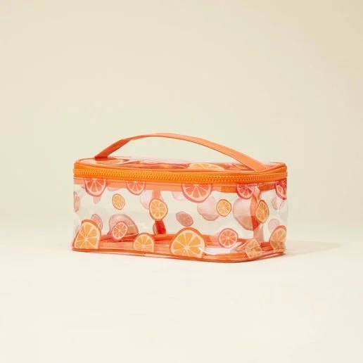 Fruit-Print Clear Makeup Bag with Handle