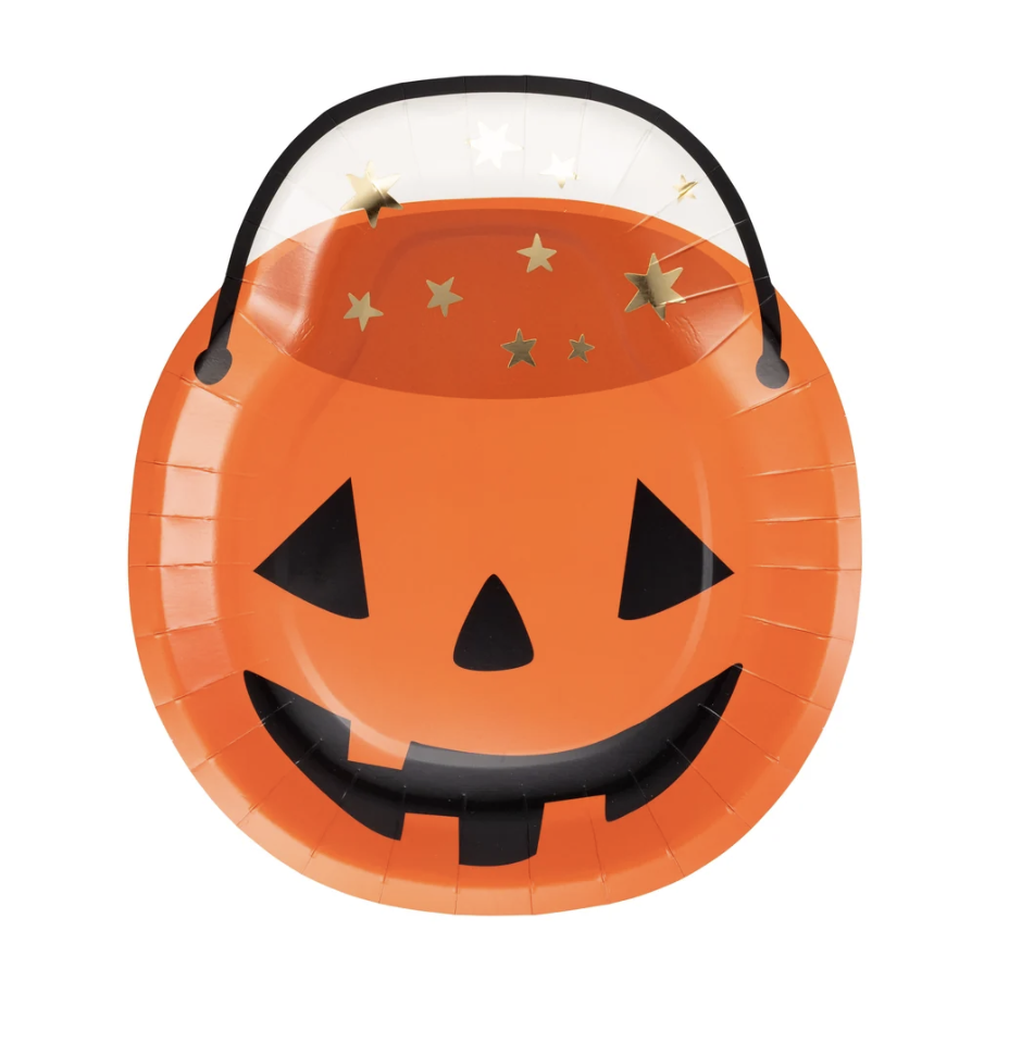 Pumpkin Bucket Paper Plates 16 Count