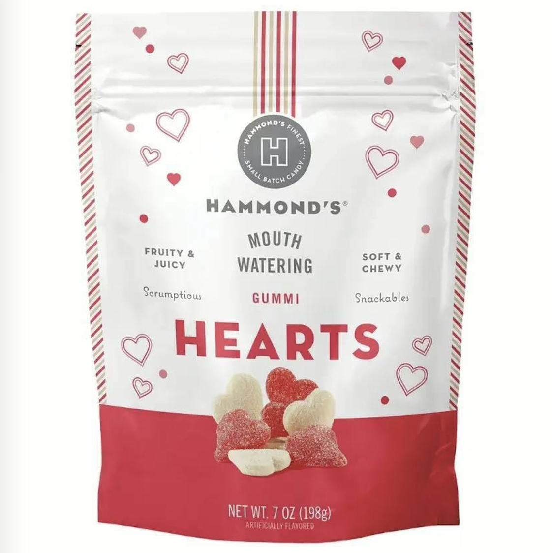 Gummi Candy - Red & White Hearts (7 oz Resealable Bag)