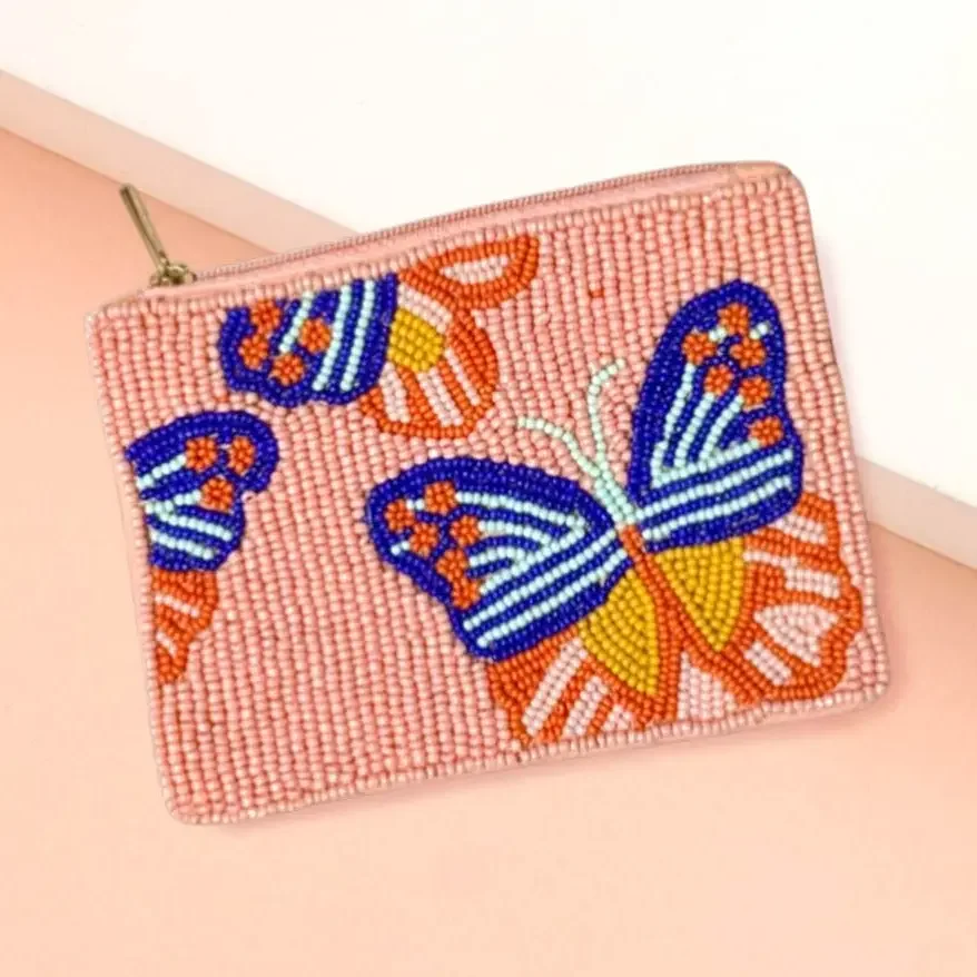 Butterfly Seed Beaded Mini Pouch Bag