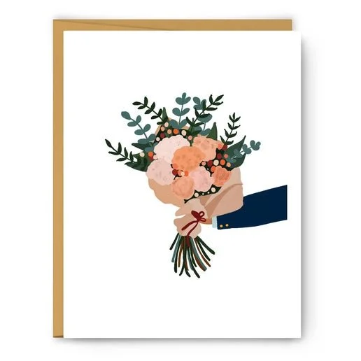 Man Holding Bouquet Card