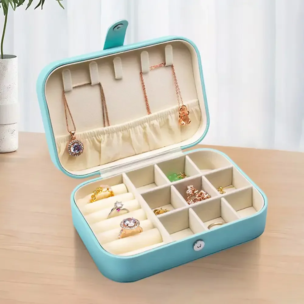 Faux Leather Portable Jewelry Box in Blue