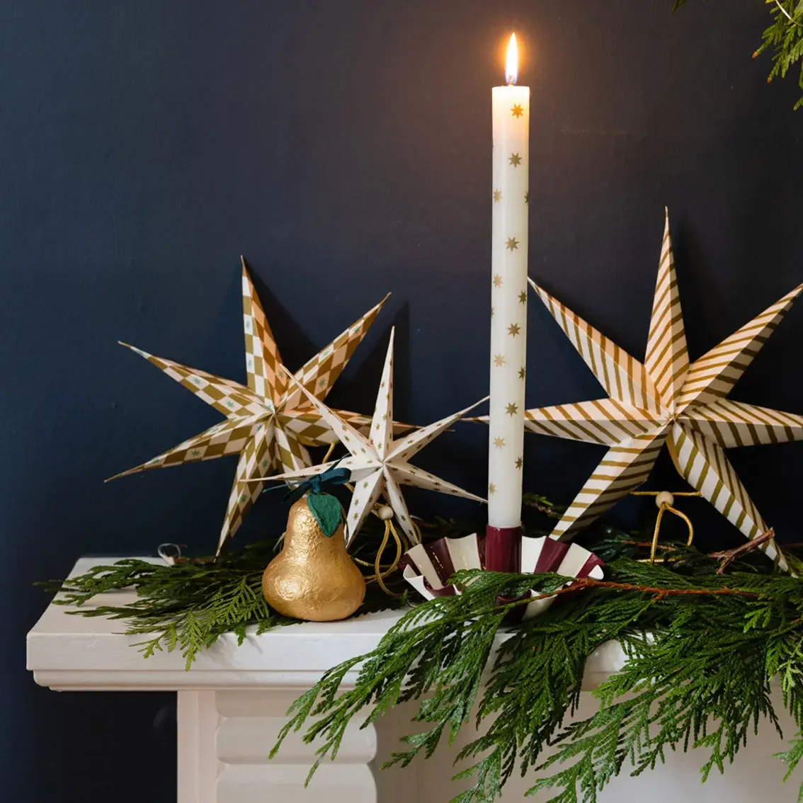 Gold Star Straight Dinner Candle