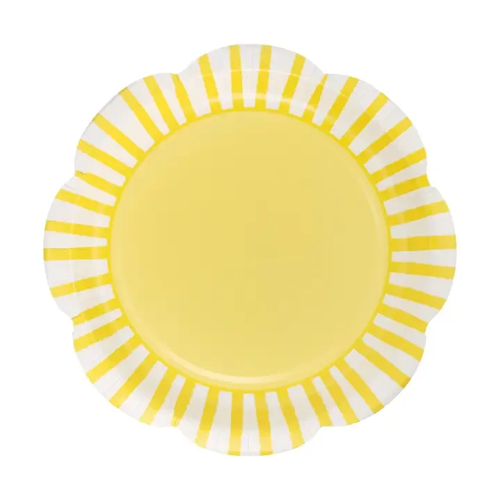 Yellow Striped Scallop Plate Set (8 Count)