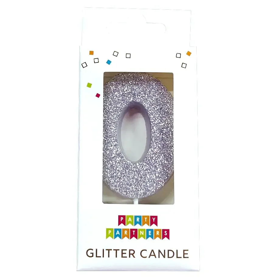 0 Glitter Number Candle in Silver