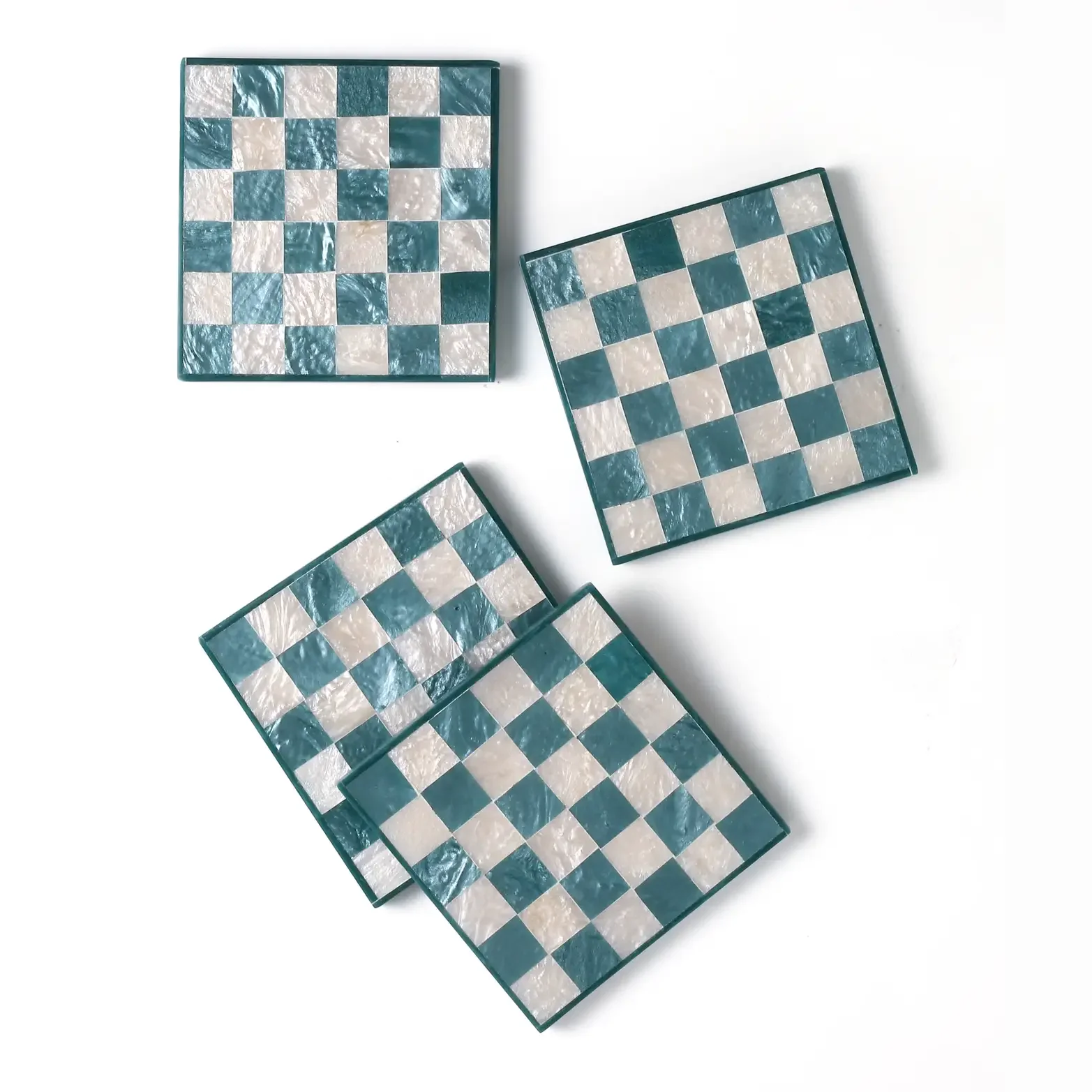 Blue Check Resin Coaster Set of 4