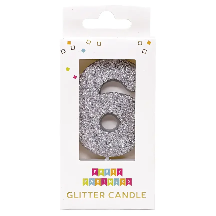6 Glitter Number Candle in Silver