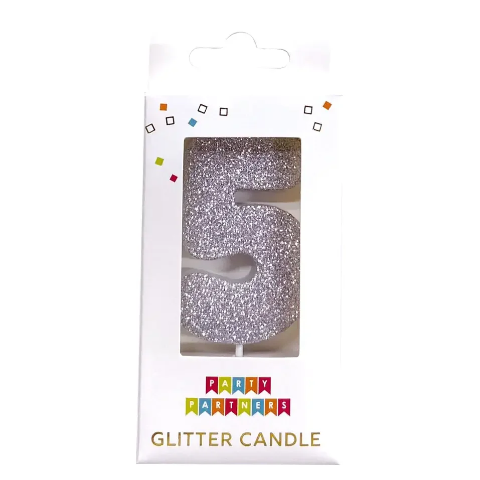 5 Glitter Number Candle in Silver
