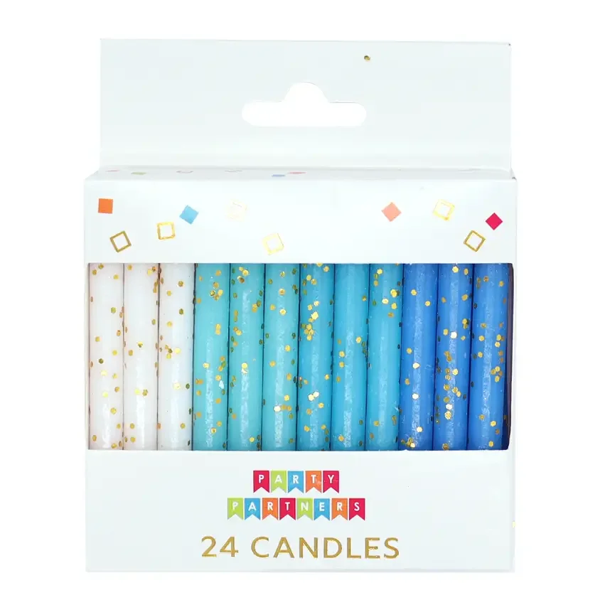 Blue & White Gold Glitter Candle Set (24 Count)