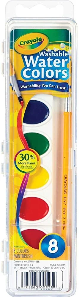 Crayola 8 Color Washable Watercolor Pans Set