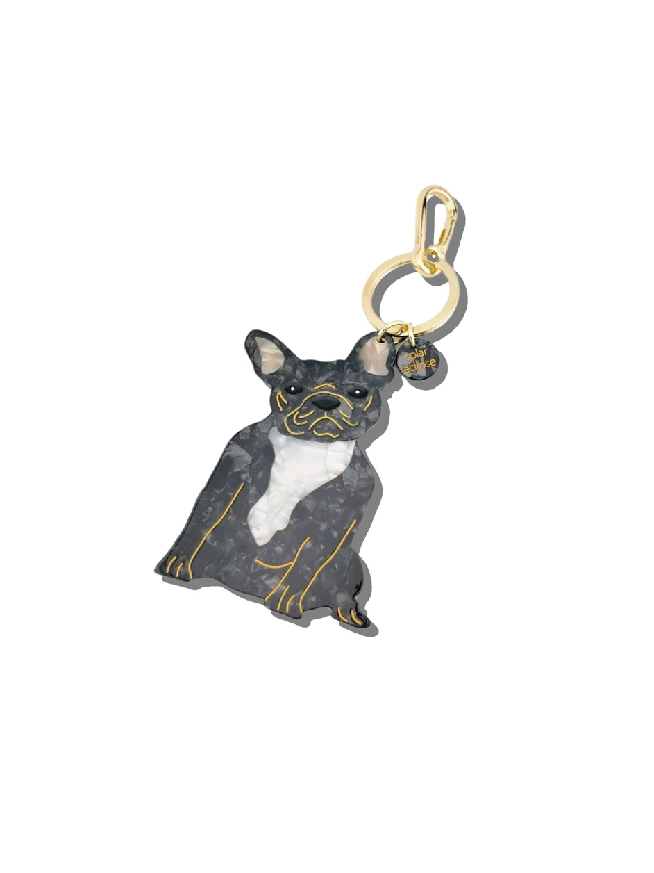 Solar Eclipse Hand-Painted Frenchie Dog Breed Bag Charm + Keychain