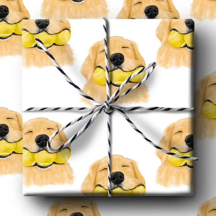 Dog With Tennis Balls Wrapping Paper: Single Sheets