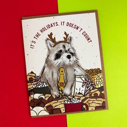 Holiday Raccoon Card: Single card