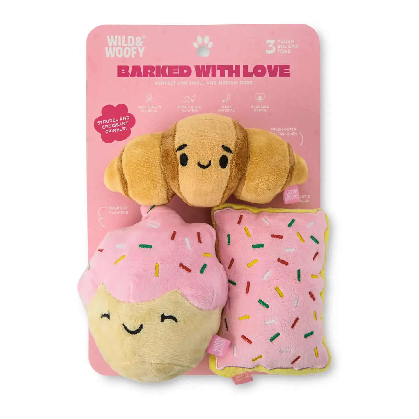 3-Piece Pastry Pet Plush Squeaker Toys