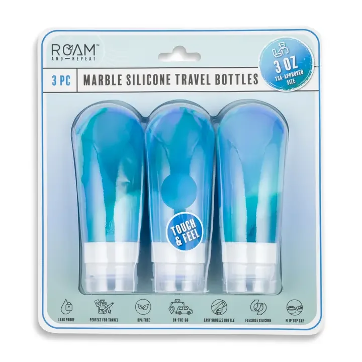 Marble Silicone Travel Bottles in Blue (3-Piece Set, 3 Oz.)